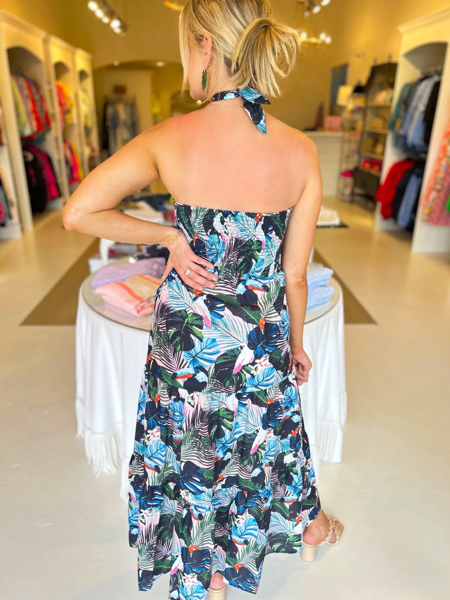 Jade Toucan Jungle Front Cross Maxi Dress