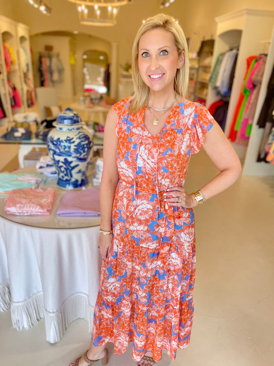 Joy Joy Orange Floral Tiered Maxi